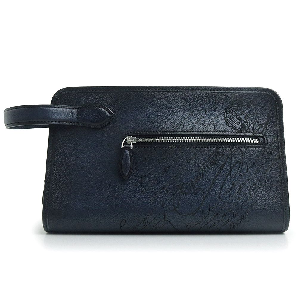 ベルルッティ モーニング スクリットレザー トイレタリーポーチ セカンドバッグ ヴェネチアレザー ネイビー シルバー金具 MORNING JOUR TANGRAM V87 Berluti