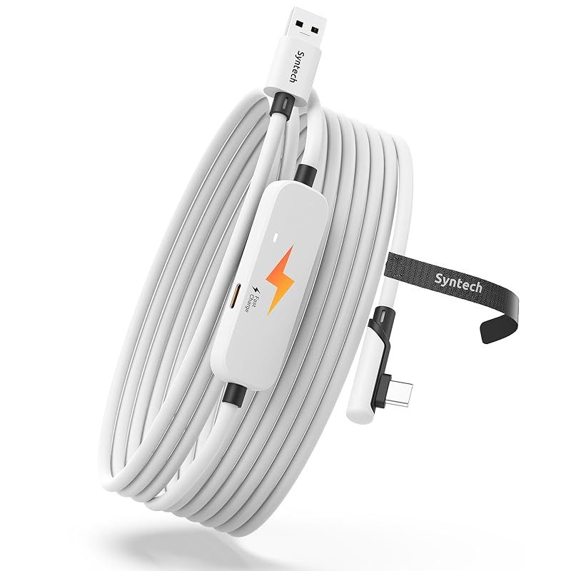 Syntech リンクケーブル 5M 充電付き Meta Quest 3S Quest 3 Quest2 Pico 4 に対応 別の充電ポート付き VR リンクケーブル USB 3.0 から Type C コード ライト PC SteamVR 用