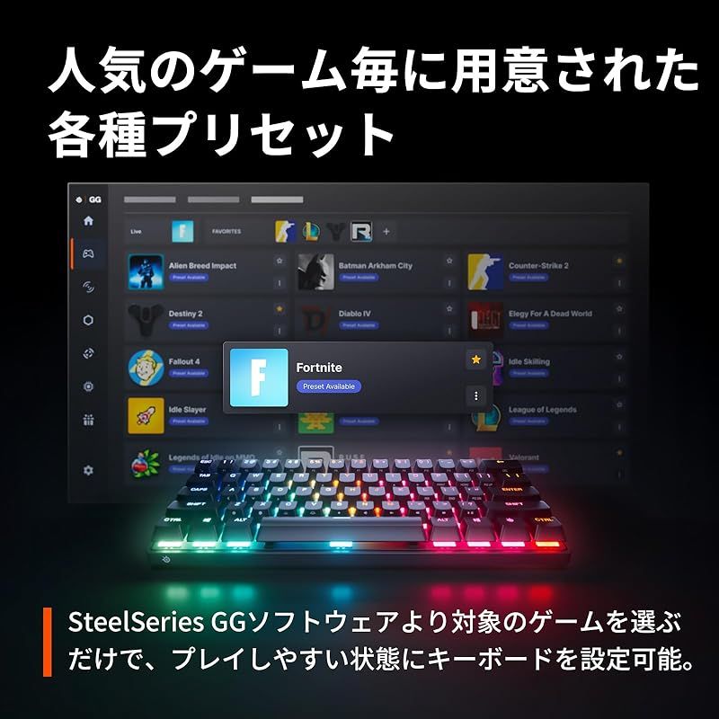  SteelSeries ラピッドタップ ラピッドトリガー 搭載 ゲーミングキーボード ミニサイズ Apex Pro Mini Gen 3 US 有線 英語配列 OmniPointスイッチ 2 in 1アクションキー ブラック 64913 周辺機器 Wii