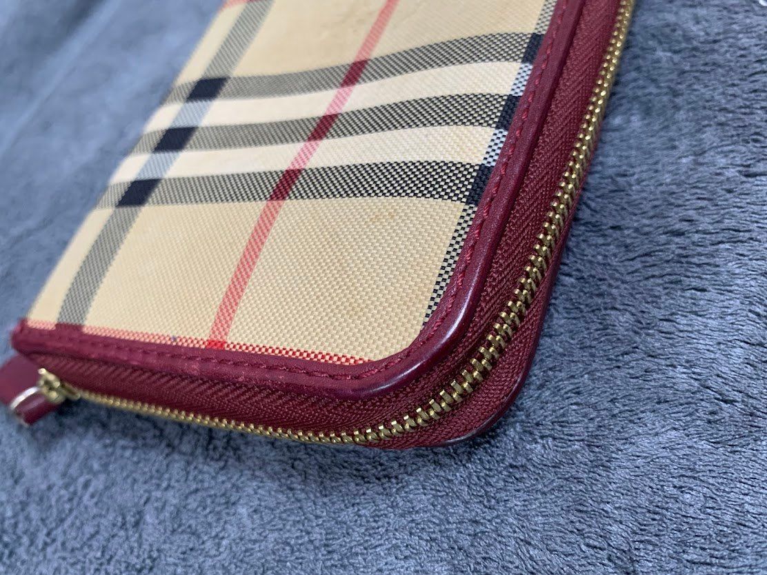 極美品 バーバリー メンズ レディース 長財布 ノバチェック ラウンド