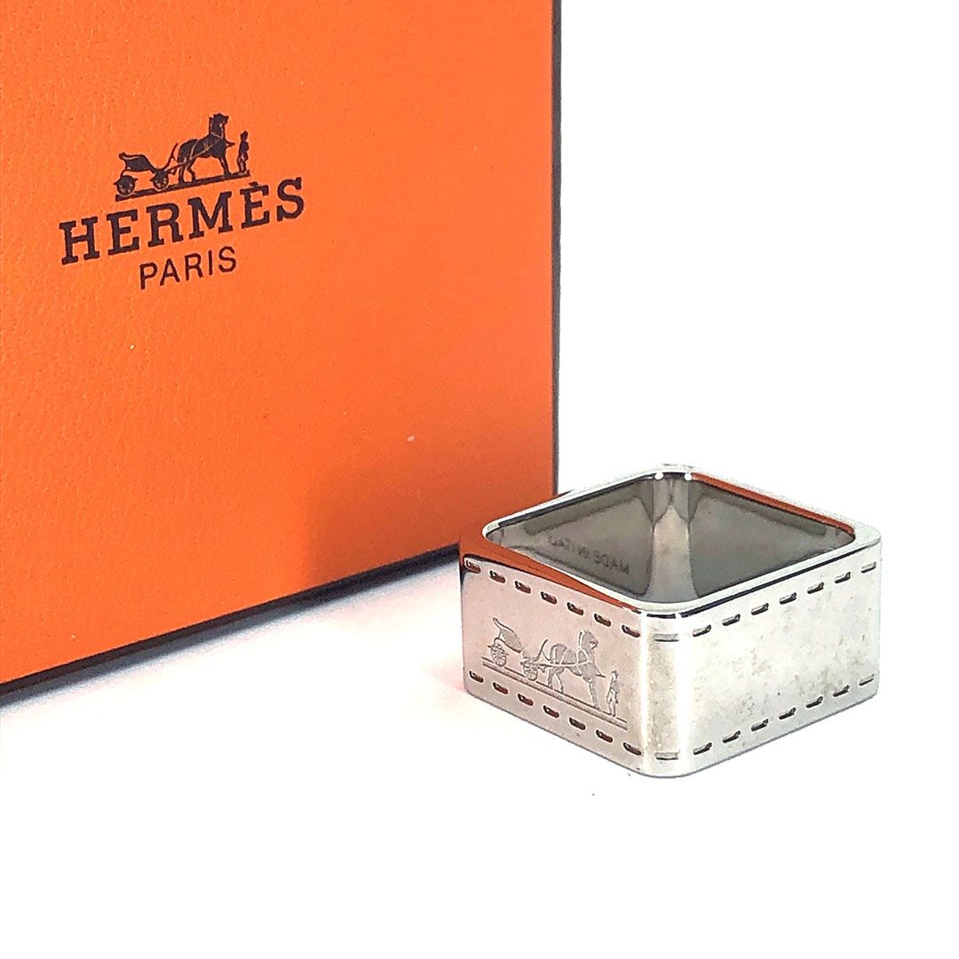 き HERMES エルメス スカーフリング ボルデュック カレ 90 メッキ シルバー
