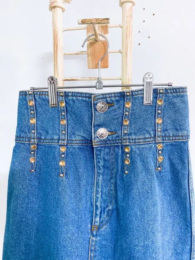 モンヴィンテージ 0サイズ サンドロ レディースパーツキュービック ハイウエスト デニムスカート