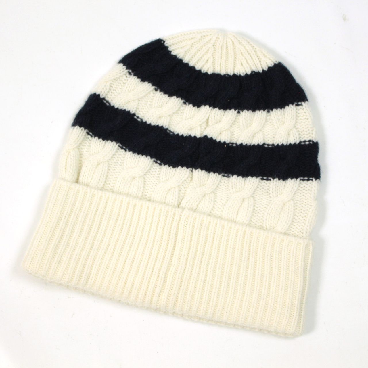 MONCLER ニットキャップ ボーダー ケーブル編み ウール ロゴ