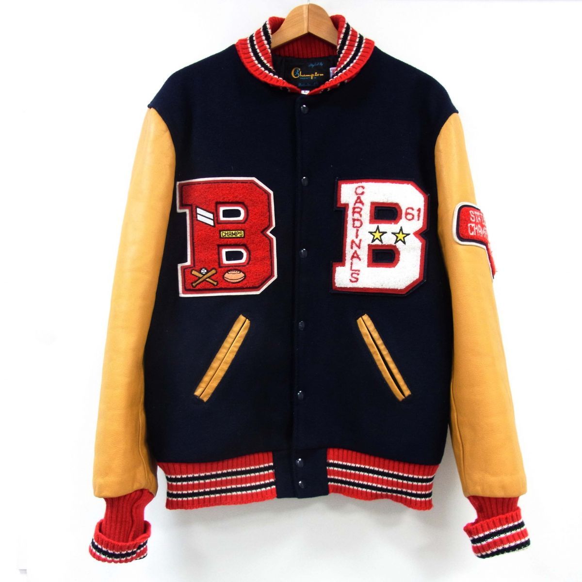 激 200着 定価71 400円 Champion チャンピオン 復刻 袖革スタジャン アワードジャケット メンズ