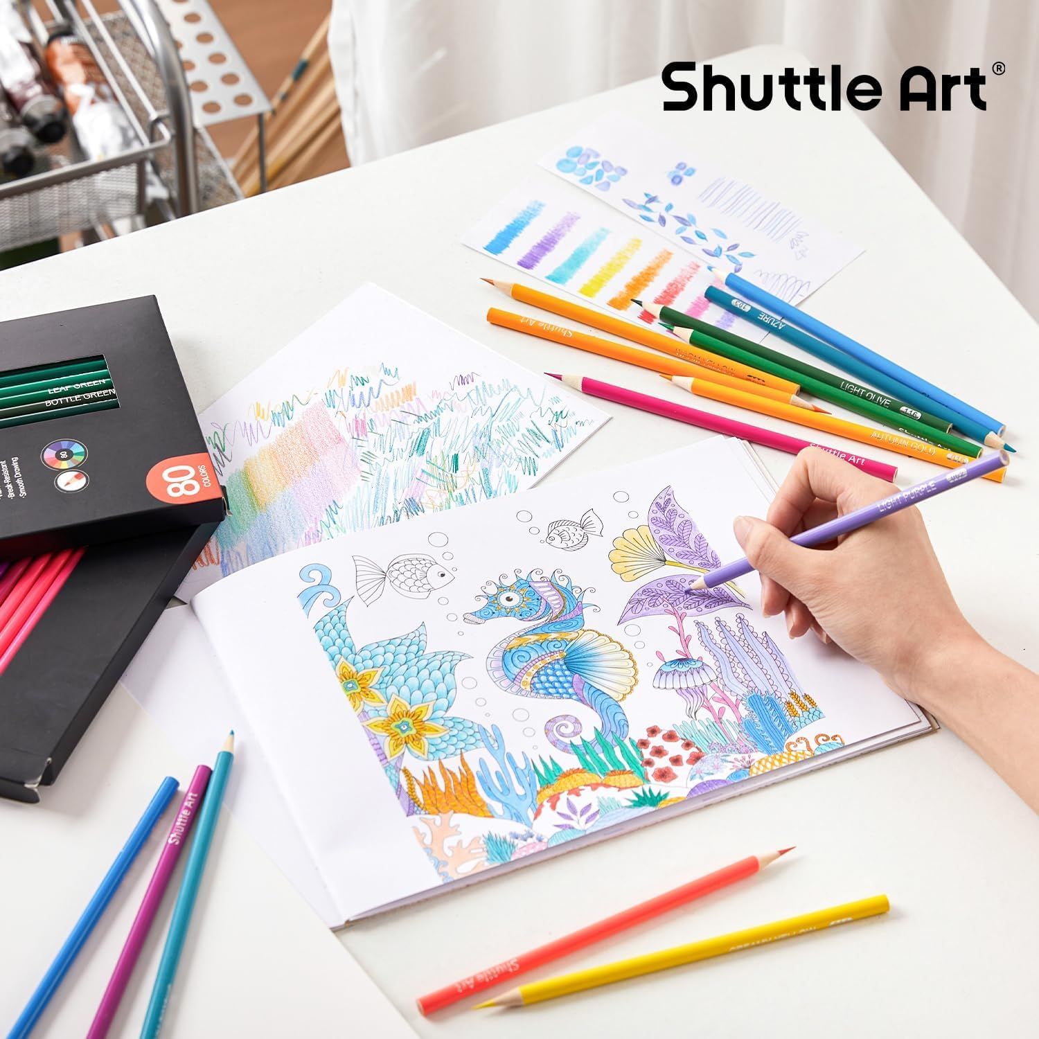  Shuttle Art 色鉛筆 セット ペン 大人の塗り絵 イラスト デザイン スケッチ 落書き 紙函 収納便利 子供 入園 入学お祝い プレゼント 学校用文房具 手帳 鉛筆 筆記具