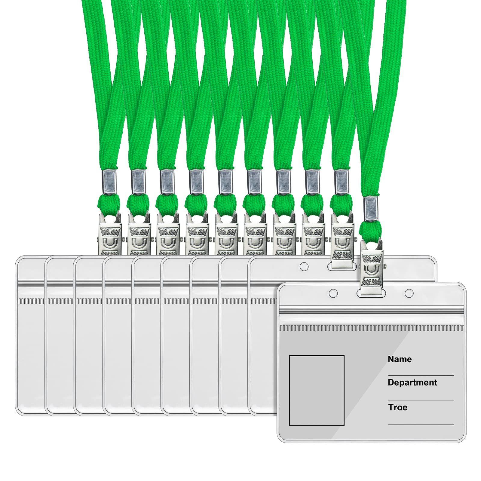 Chouiery ネームホルダー 入れ ID カード ホルダー ネックストラップ 横型 タイプ ブルー 吊り下げ 名札 ストラップ ー 首掛け pvc製 防水 両面用 透明色名札ケース イベント スタッフ パス 名刺 社員証 ケー