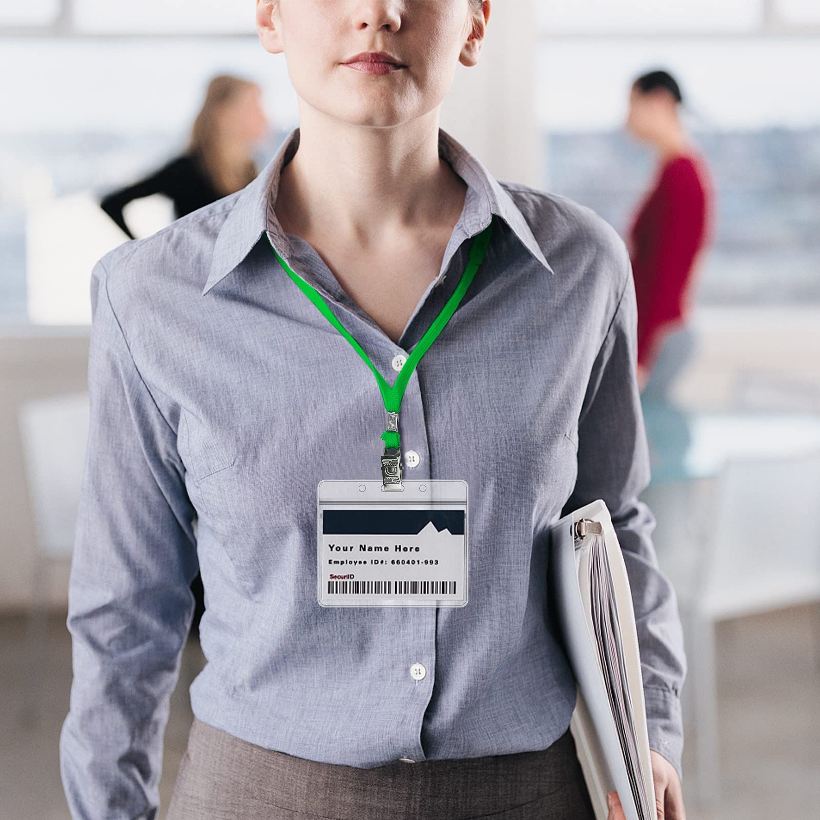 Chouiery ネームホルダー 入れ ID カード ホルダー ネックストラップ 横型 タイプ ブルー 吊り下げ 名札 ストラップ ー 首掛け pvc製 防水 両面用 透明色名札ケース イベント スタッフ パス 名刺 社員証 ケー