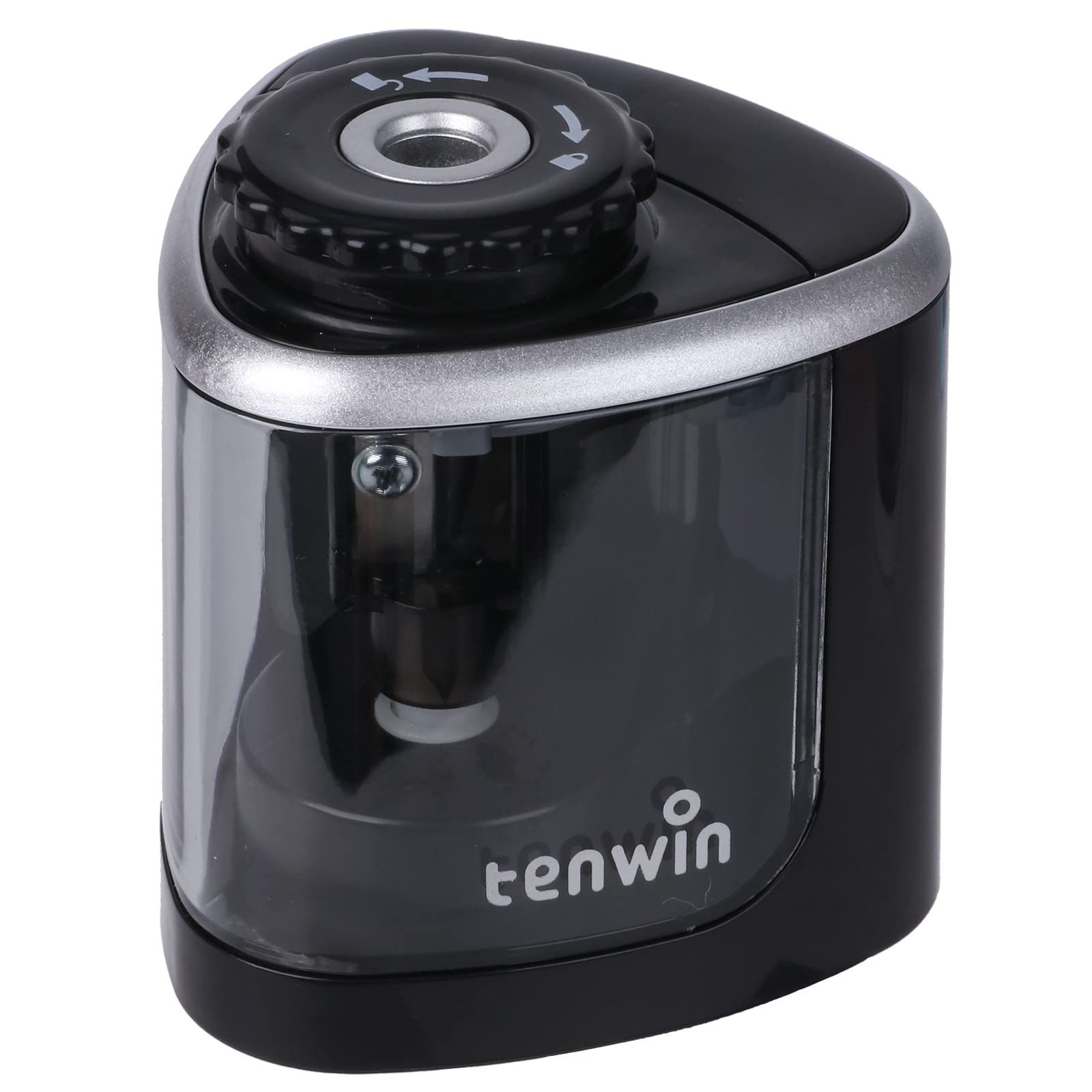 Tenwin 電動鉛筆削り コンパクト シャープナー ミニタイプ 手動 両用 鉛筆削りコードレス 6-8 mm鉛筆適用 乾電池 太軸 単三電池 2 A電源供給 ムダ削り防止 小学生 子供 子ども 学習 学校 事務用 ブラック