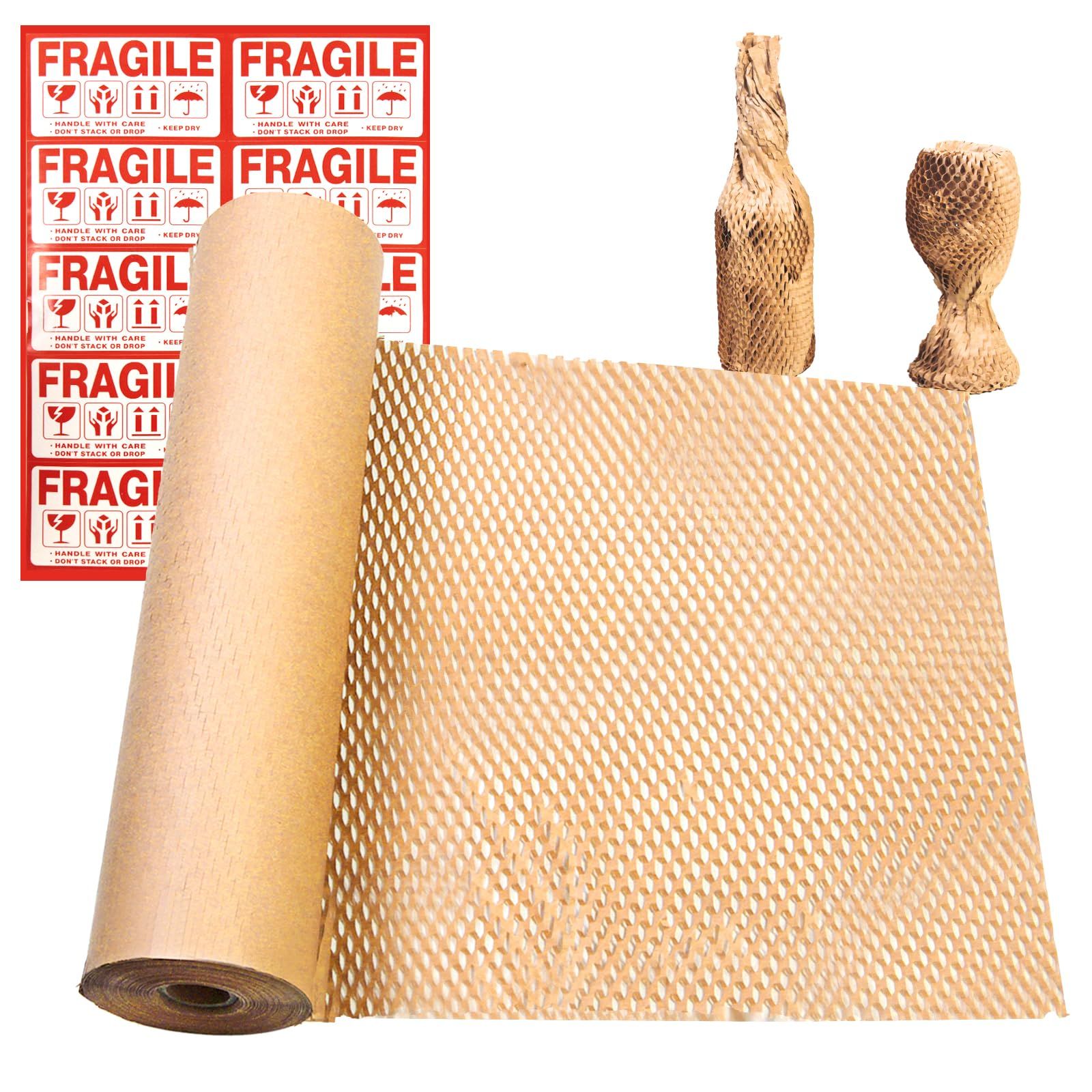 Hijelyn 引越し 緩衝材 食器梱包材 38 cm 30 m 引っ越し グラス梱包資材包装紙 輸送用緩衝材 回収 な クラフトロール包装 輸送 郵送物品及び小包 割れやすいシール付き 80 GSM
