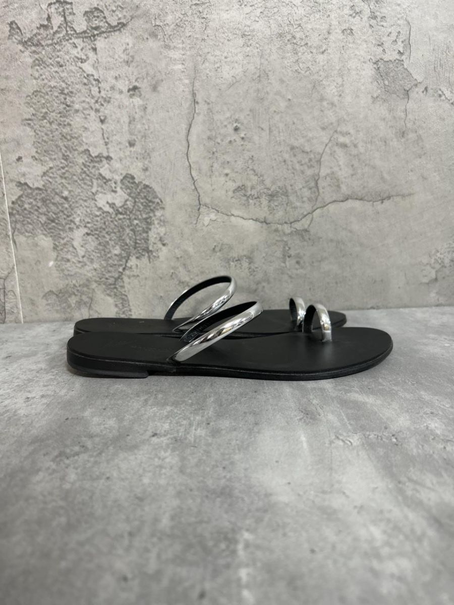  NICOLAS LAINAS ニコラスライナス メタルパーツ メタリック フラット サンダル size 23.5 黒ｘシルバー レディース サンダル サンダル ミュール