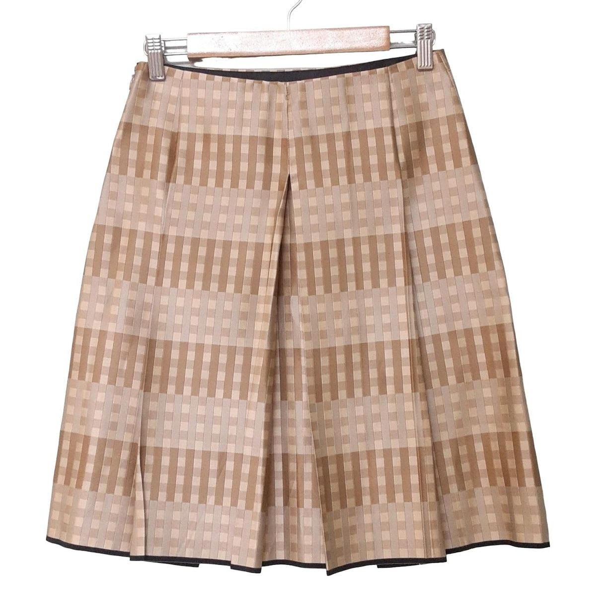 ジルサンダー スカート サイズ34 XS レディース - JDZ136L ベージュ×ダークブラウン×グレーベージュ ひざ丈 シルク チェック柄