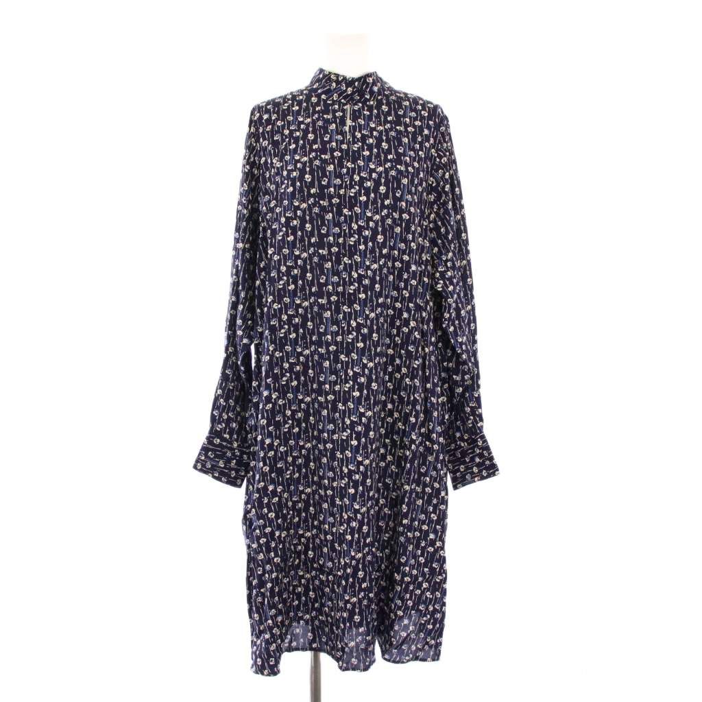 ジェイ-エムデヴィッドソン J-M Davidson ワンピース ひざ丈 長袖 スタンド 花柄 総柄 8 紺 ネイビー BB
