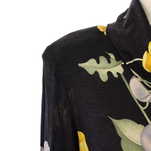  レオナール LEONARD FASHION カットソー 長袖 タートルネック ストレッチ ウール シルク混 花柄 M 黒 ブラック BB 長袖 Tシャツ カットソー