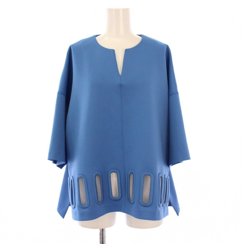 アドーア ADORE 24SS オーバルカットワークブラウス シャツ 七分袖 スキッパー ストレッチ 38 青 ブルー 5314110509 BB