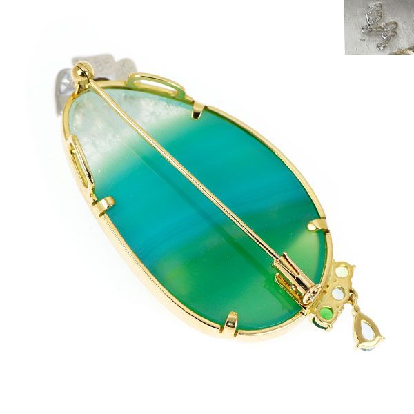 水野薫子 K18YG WG アゲート アクアマリン ペリドット ガーネット ブローチ A0.21ct P0.12ct G0.09ct G0.14ct