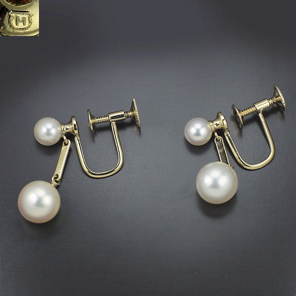 ミキモト K14YG アコヤ真珠 イヤリング 径約 5.0-7.5mm