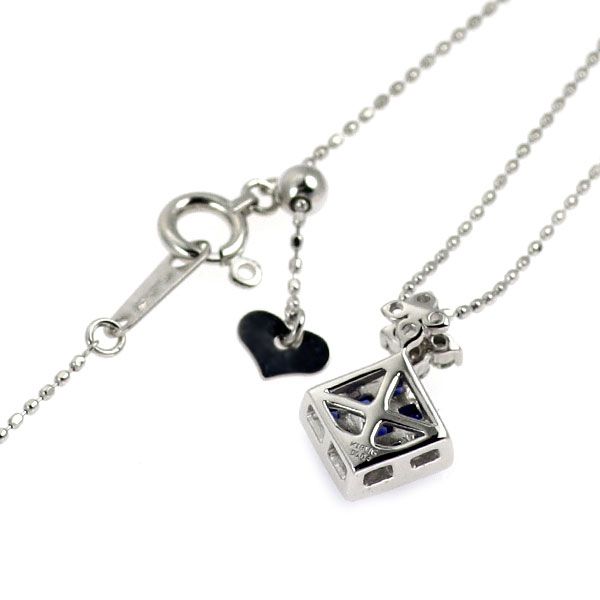 K18WG サファイア ダイヤモンド ペンダントネックレス D0.04ct ミステリーセッティング