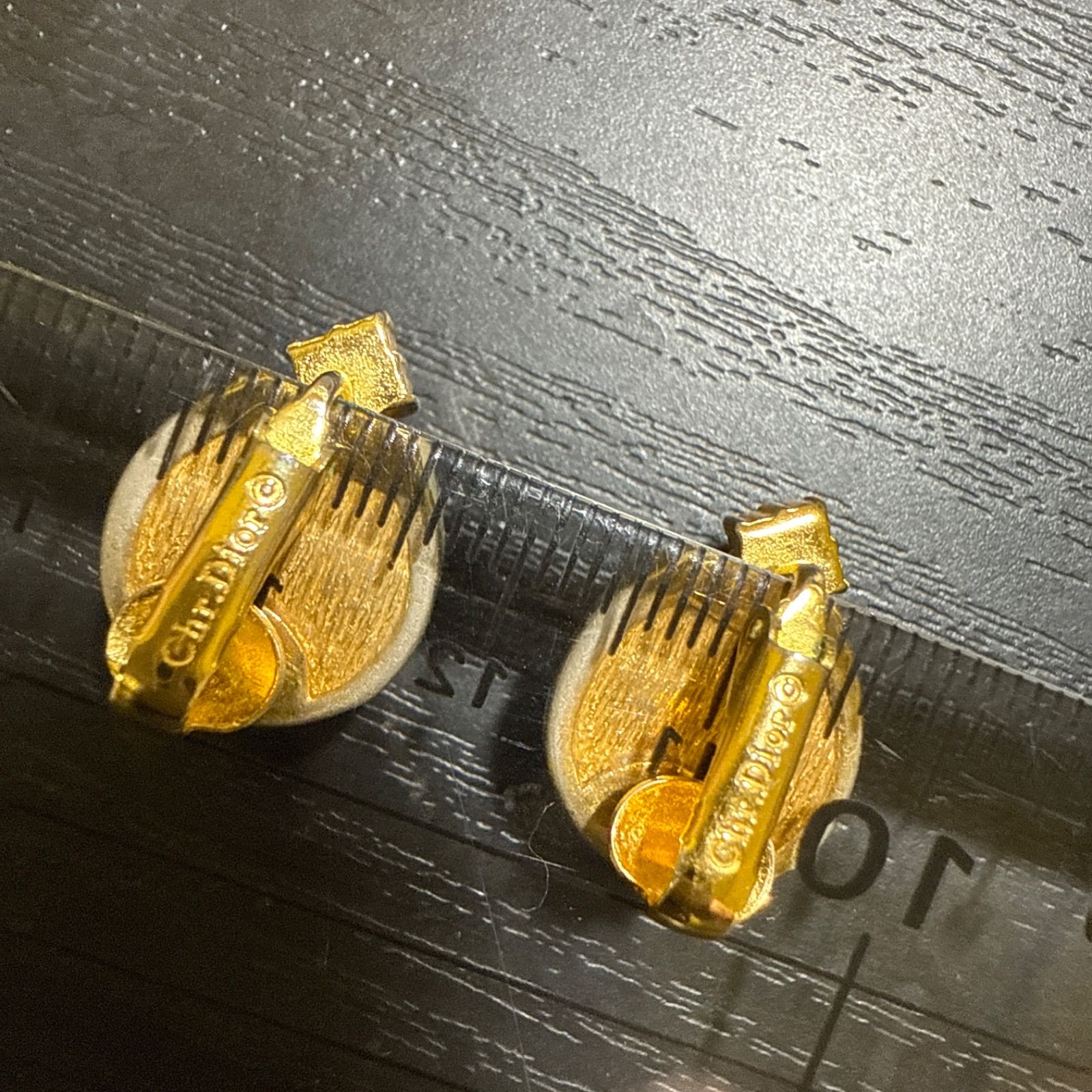 Christian Dior クリスチャンディオール ラインストーン付きフェイクパールイヤリング ゴールド ビンテージ