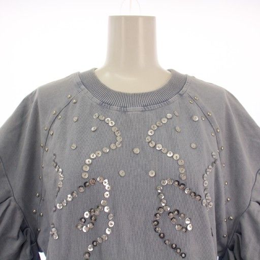  グレースコンチネンタル GRACE 25 SS ピグメントショートトップ カットソー 五分袖 クルーネック 36 ブルー BM 半袖(Tシャツ) Tシャツ カットソー