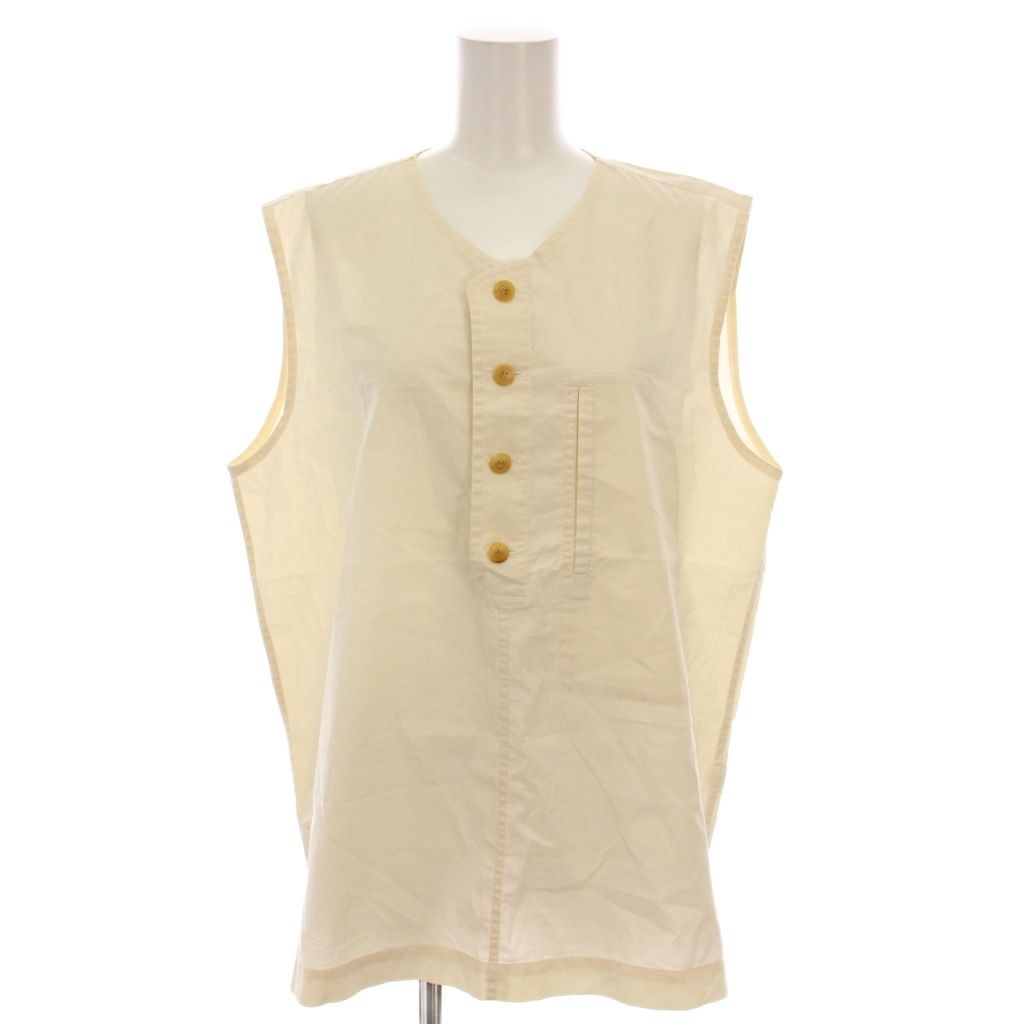 イッセイミヤケ ISSEY MIYAKE シャツ ブラウス ノースリーブ M ベージュ ME51-FJ155 YM