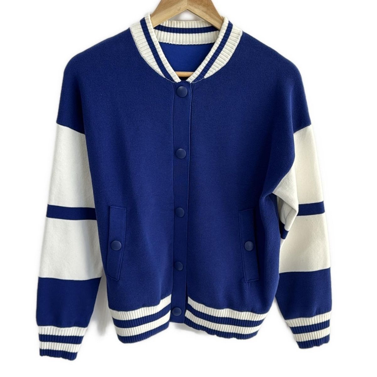 Diagram GRACE CONTINENTAL ダイアグラム ブルゾン サイズ36 S レディース - ブルー×白 長袖 ニット 秋 春