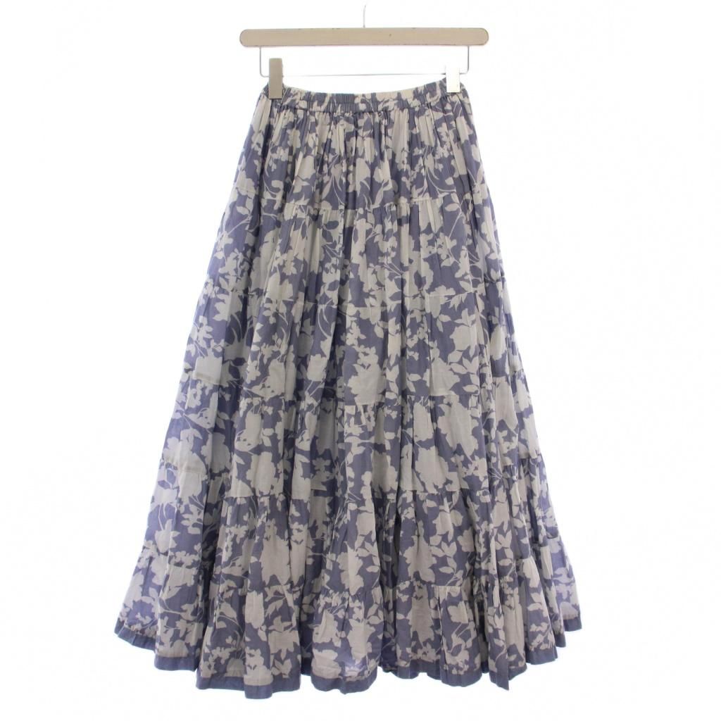 マリハ MARIHA 草原の虹のスカート フラワープリントスカート ロング 36 ブルー 白 BM