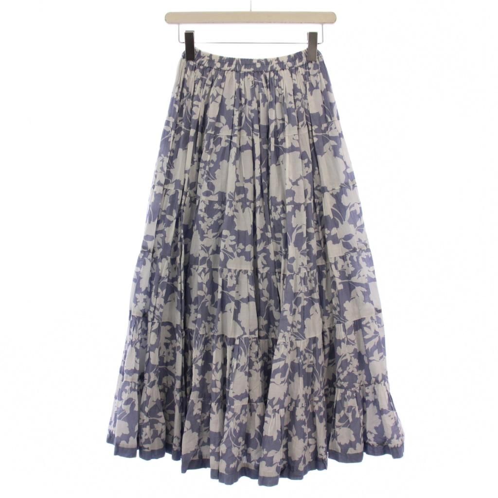 マリハ MARIHA 草原の虹のスカート フラワープリントスカート ロング 36 ブルー 白 BM