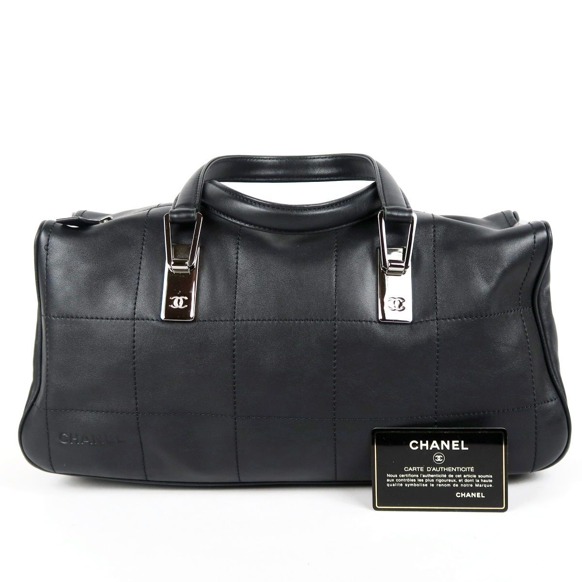 CHANEL シャネル ミニボストン ハンドバッグ ココマーク ラムスキン ブラック カーフ TN80