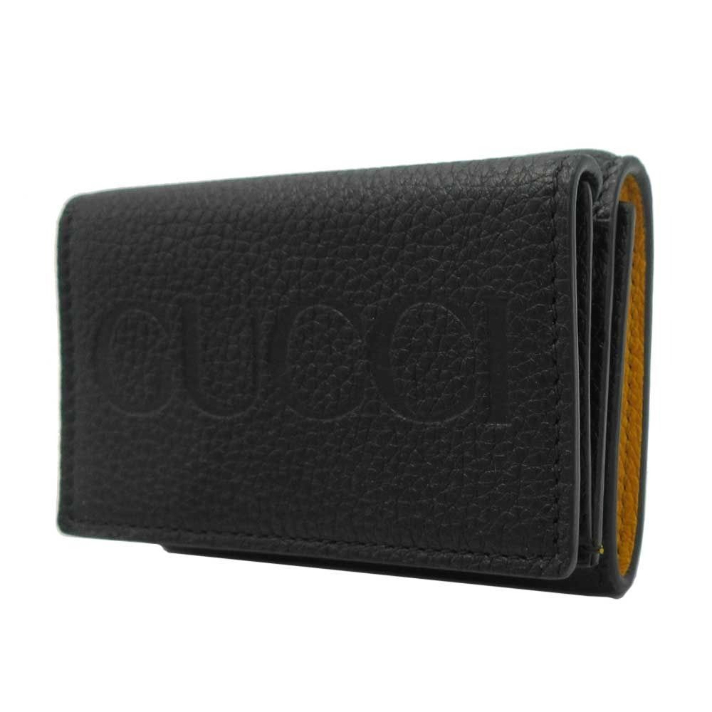 グッチ 財布 三つ折り財布 GUCCI EMBOSSED LOGO エンボス レザー ミニウォレット 736151 0AAAZ 1245 ブラック×イエロー系 ブティックライン レディース メンズ