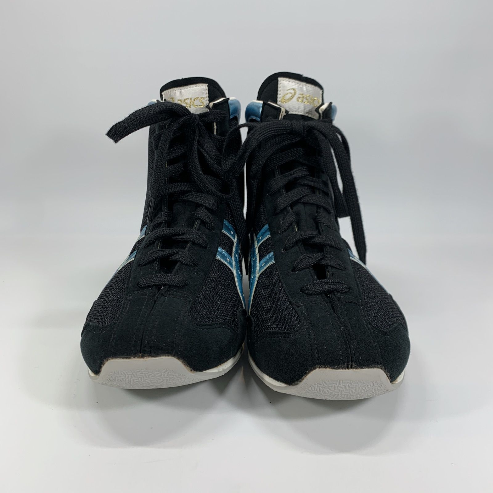 ◯ asics アシックス ボクシングシューズ レスリングシューズ 25 ブラック ライトブルー グリッター