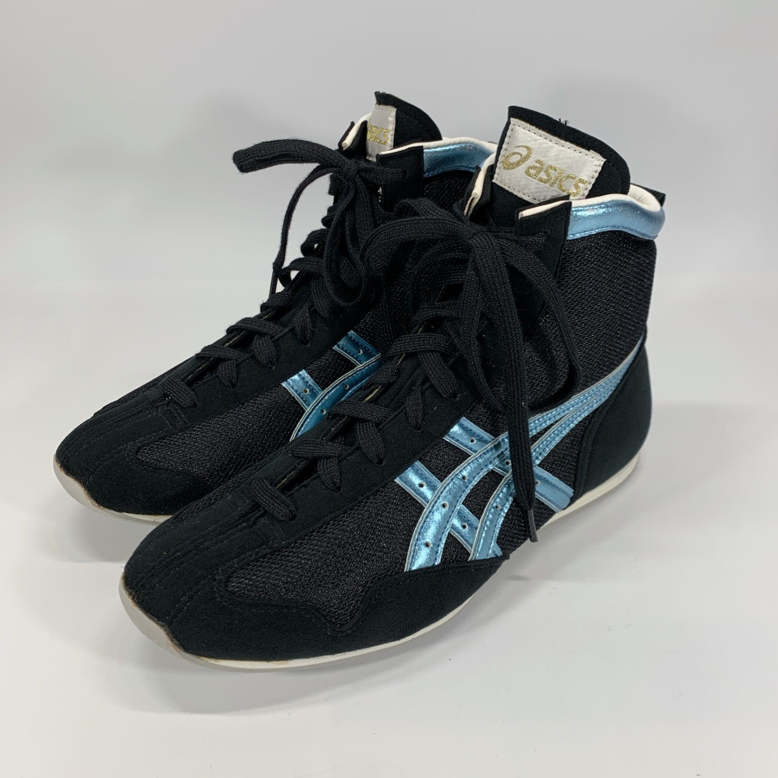 ◯ asics アシックス ボクシングシューズ レスリングシューズ 25 ブラック ライトブルー グリッター
