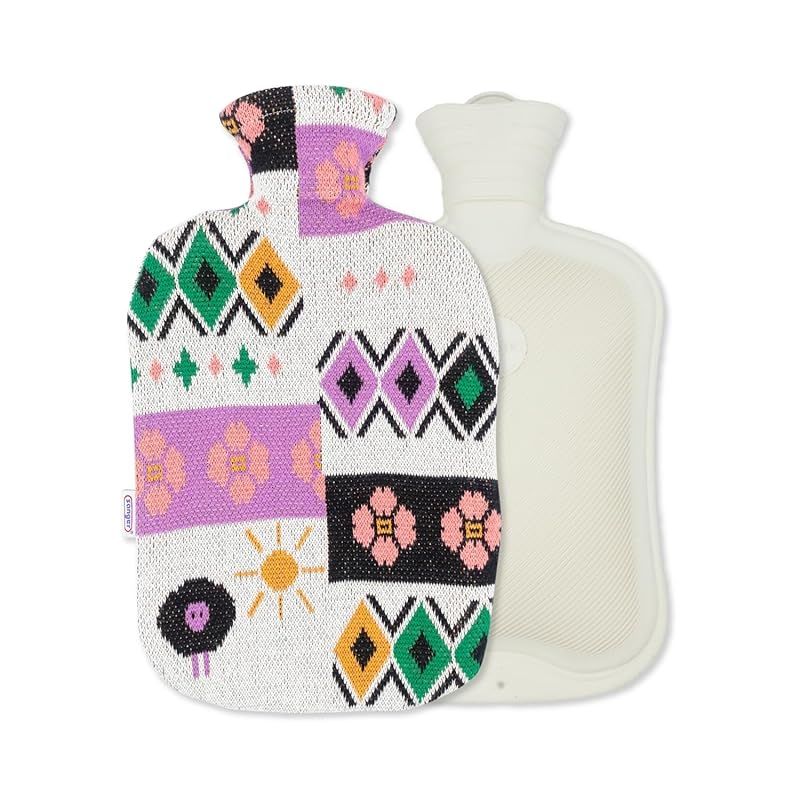 Sanger サンガー 湯たんぽ 2.0L 綿のニットカバー付き ドイツ製 天然ゴム おしゃれ 注入式 防寒グッズ エコ湯たんぽ 足 冷え対策 温冷 生理痛最適 ナイラ柄