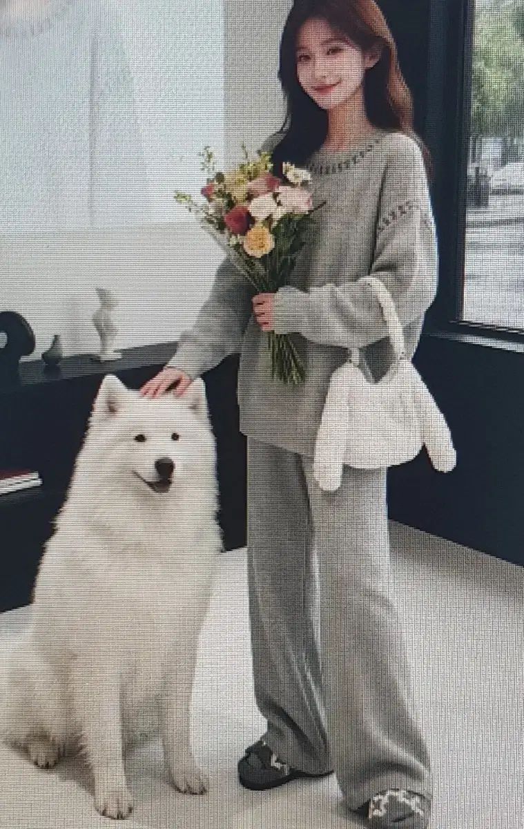 海外配送 ニット 上下セット グレー