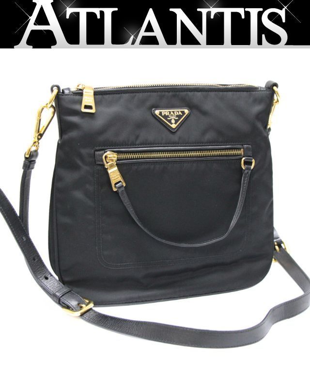 プラダ PRADA 三角ロゴ ショルダーバッグ 外ポケット 黒 ナイロン G金具 72309