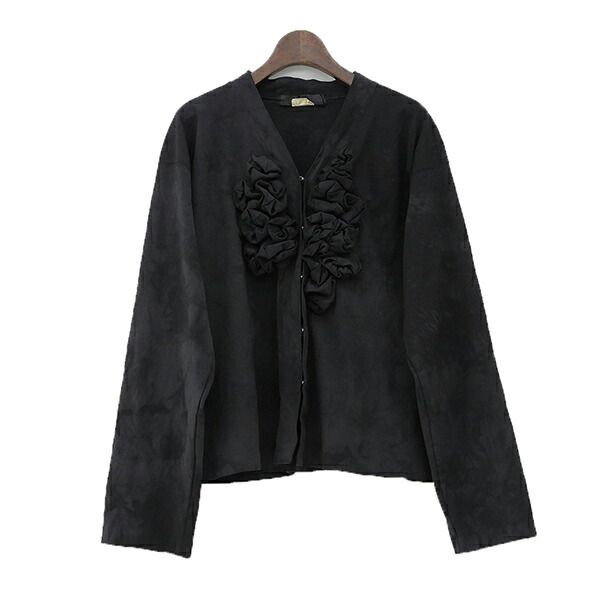 COMME des GARCONS コムデギャルソン コムコム 2021SS RG-T008 サイズL ポリエステル ムラ染め フリル 長袖 カーディガン レディース ブラック IG00548