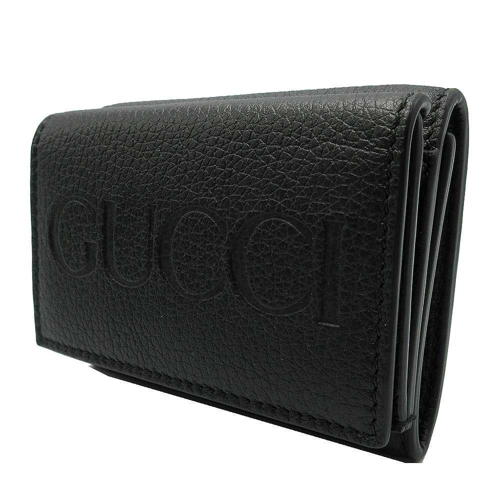 グッチ 財布 三つ折り財布 GUCCI LOGO レザー エンボスロゴ ミニウォレット 736151 0 E 8 IG 1000 ブラック ブティックライン レディース メンズ