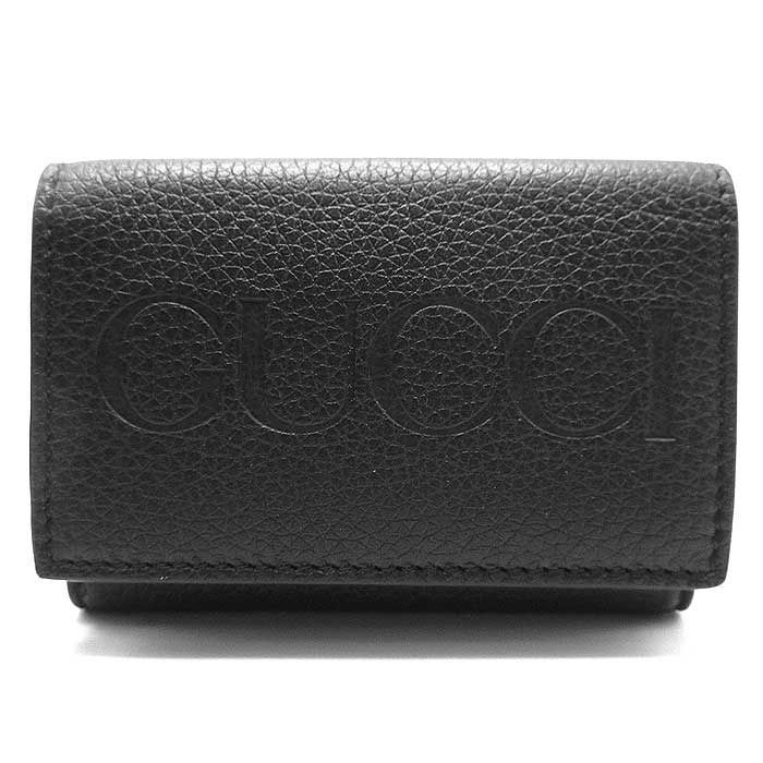 グッチ 財布 三つ折り財布 GUCCI EMBOSSED LOGO レザー エンボスロゴ ミニウォレット 736151 0E8IG 1000 ブラック ブティックライン レディース メンズ
