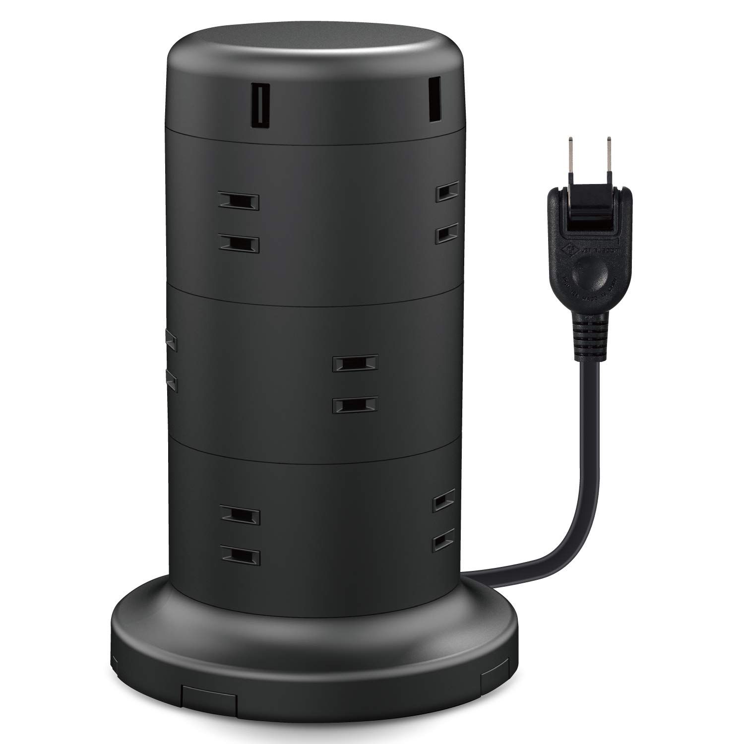 【最新作，低価】 新品 エレコム 電源タップ タワー型 延長コード [ 12個口 u0026 USB×5ポート ] 固定パーツ付 雷ガード ほこりシャッター 2m ブラック ECT-0720BK UPS(無停電電源装置)
