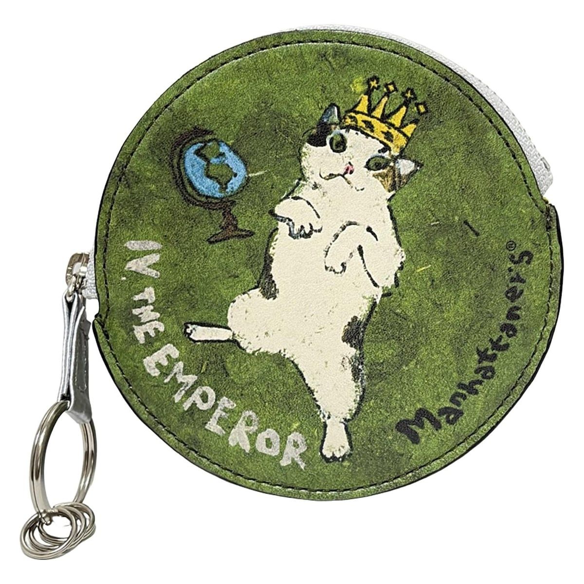 Manhattaner s マンハッタナーズ コインケース - グリーン×シルバー×マルチ ネコ レザー