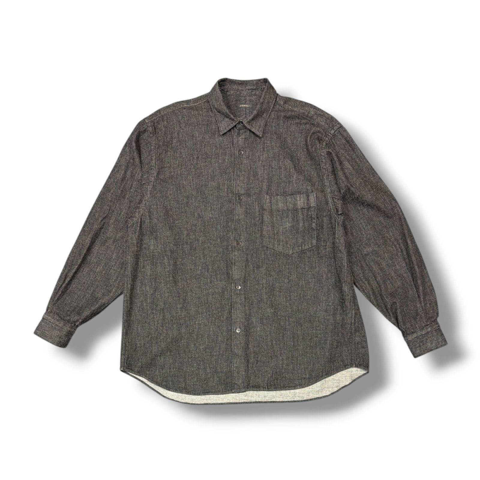 参考上代35200円 COMOLI デニム コモリシャツ 長袖シャツ コモリ A03-02002 ブラック 2 2074M3