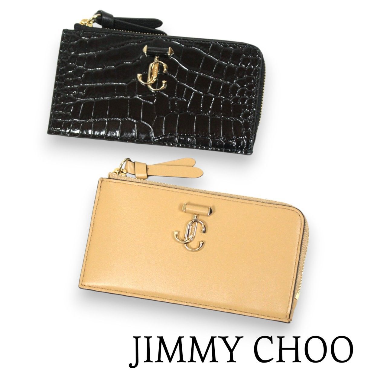 Jimmy Choo JCB LANTI ミニ財布 ベージュ ブラック