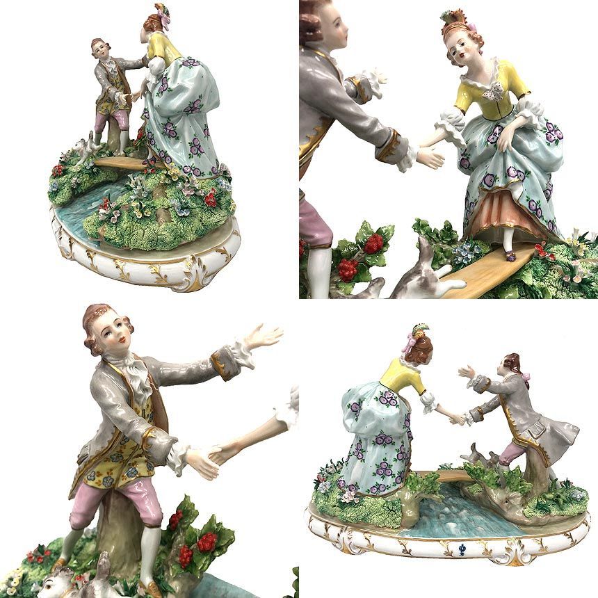 物 Sitzendorfer ジッツェンドルファ ジッツェンドルフ シッツェンドルフ レースドールアンティークフィギュリン Gefahrlicher Ubergang 危険な横断 陶器人形 置物 インテリア小物 オブジェ aq12207