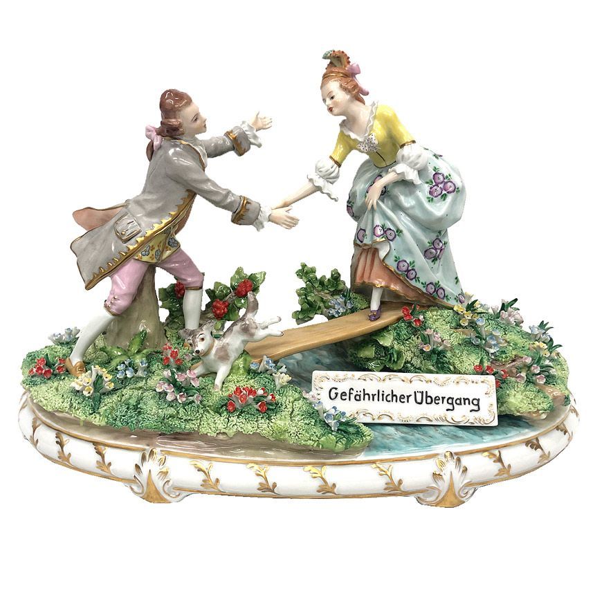 物 Sitzendorfer ジッツェンドルファ ジッツェンドルフ シッツェンドルフ レースドールアンティークフィギュリン Gefahrlicher Ubergang 危険な横断 陶器人形 置物 インテリア小物 オブジェ aq12207