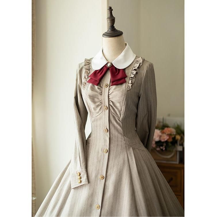 意図的な ロリータ ワンピース レディース ロング lolita フ スカート イギリス風 大人 ブラウン ブラック グリーン ベージュ グレー
