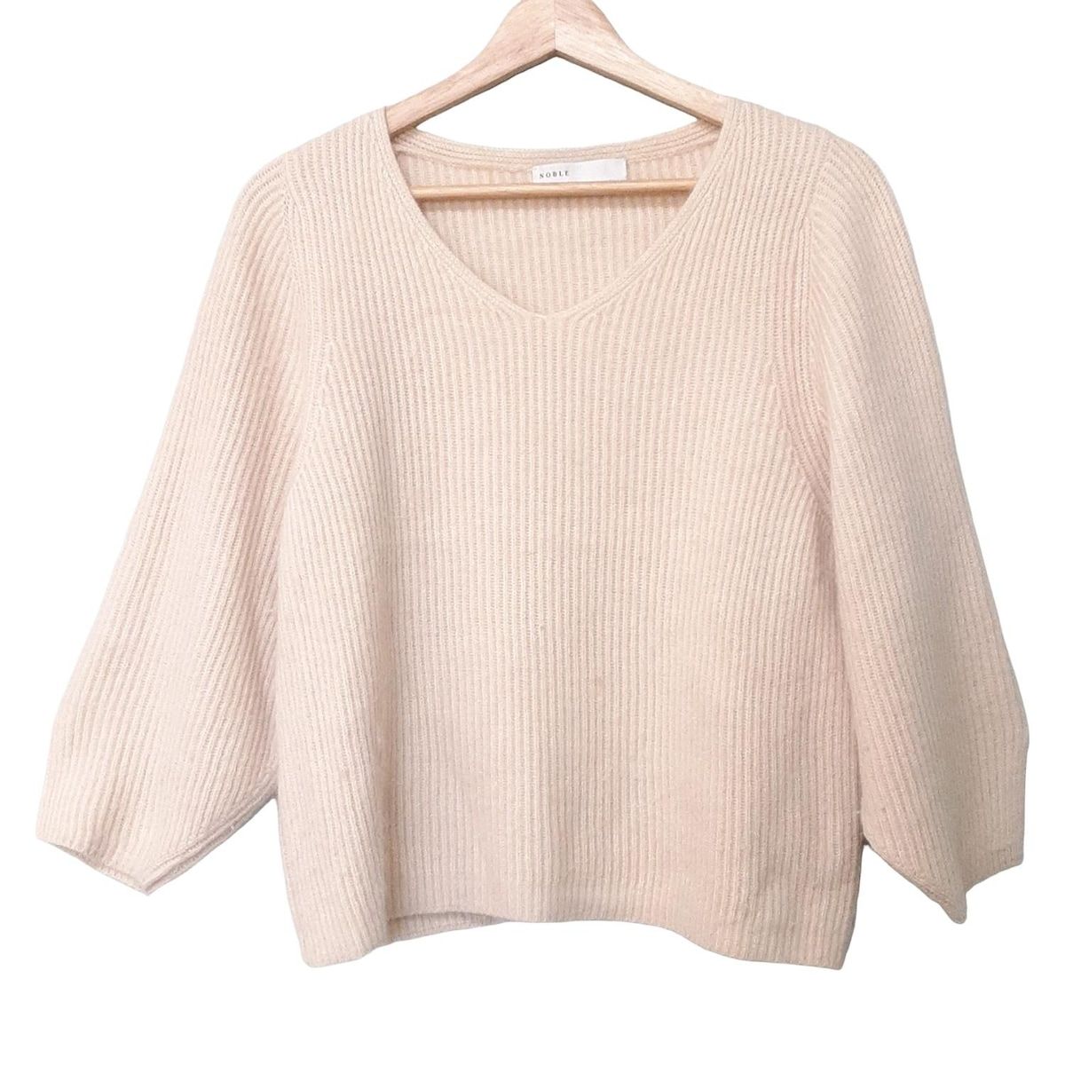 NOBLE ノーブル 七分袖セーター レディース - ベージュ Vネック アンゴラ混