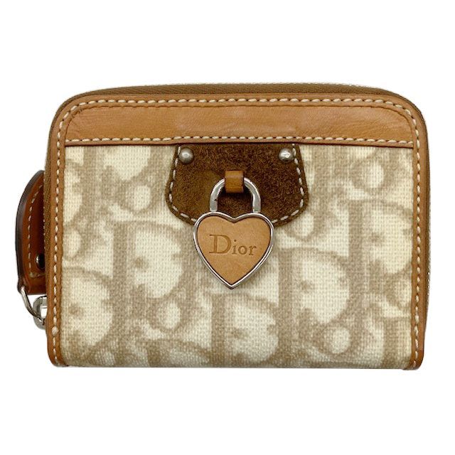 Christian Dior クリスチャンディオール トロッター柄 ロマンティック コインケース LCS43095 ベージュ×ブラウン系 PVC レザー ハート 財布 カードケース レディース