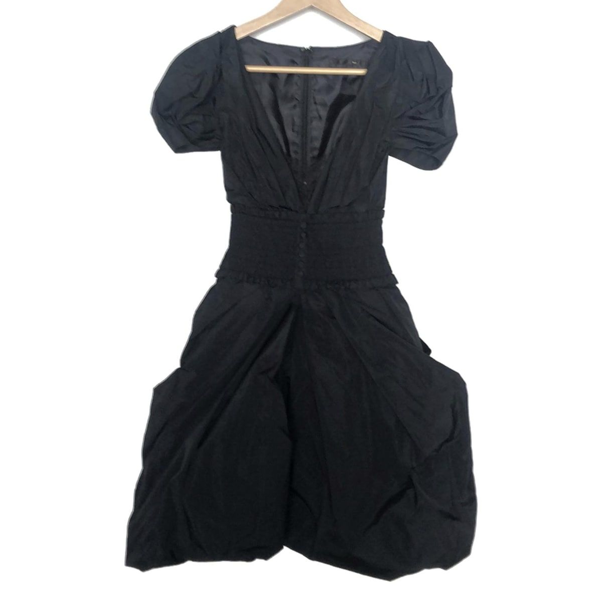 SOV ソブ ダブル ワンピース レディース 黒 半袖 ひざ丈 パール バルーンスカート レース ギャザー