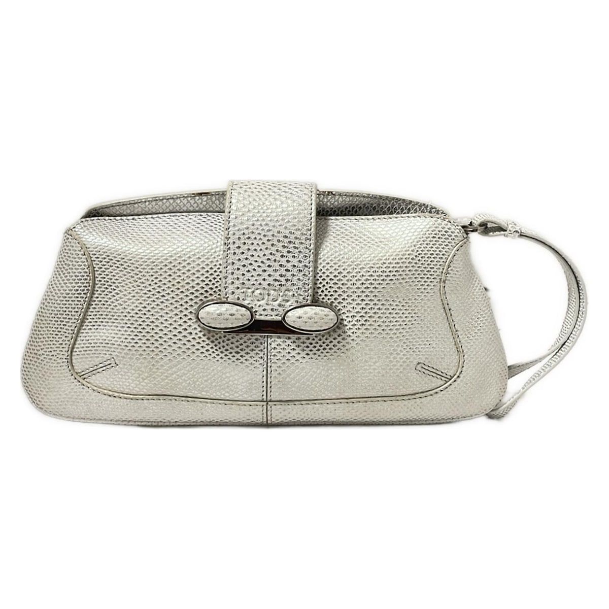 TOD S トッズ クラッチバッグ - 白×シルバー 型押し加工 レザー