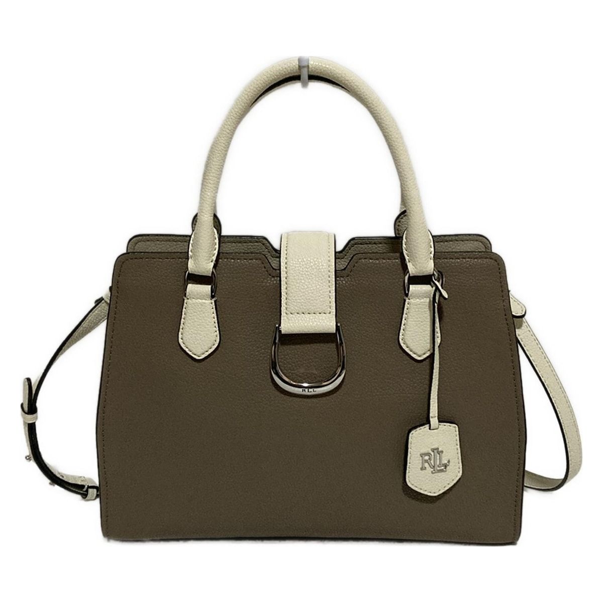 RalphLauren ラルフローレン ハンドバッグ - グレーベージュ×白 レザー