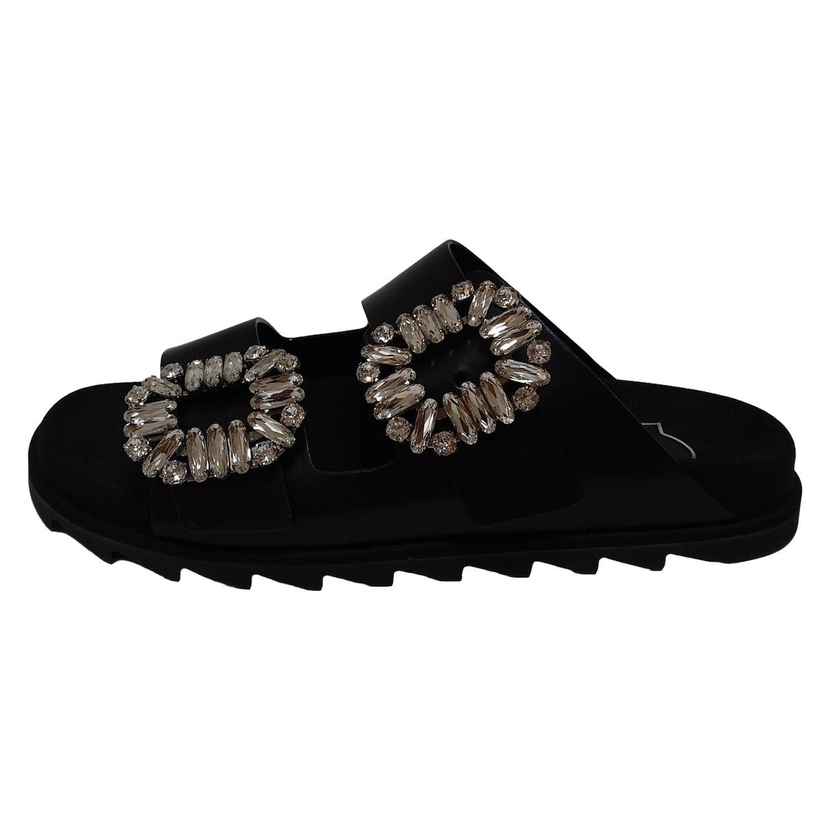 RogerVivier ロジェヴィヴィエ ミュール 34 レディース - 黒×クリア ラインストーン レザー